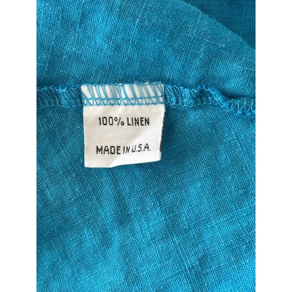 Bryn Walker Blue Linen Midi Dress Short Sleeve Lagenlook USA Womens Size XXS - Picture 7 of 9